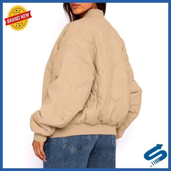 Quilted Bomber Jacket Lightweight Cropped Puffer Zip Up Pockets